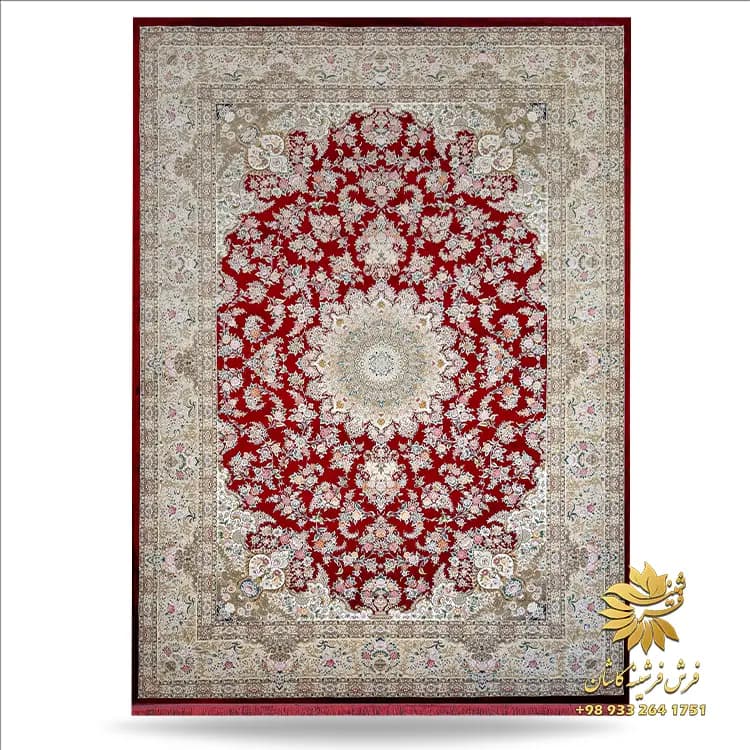فرش قرمز ماشینی طرح برلیان لاکی 1200 شانه کاشان