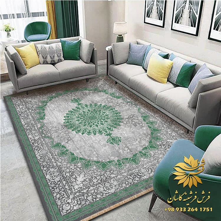 فرشینه وینتیج سبز طوسی طرح 1200 شانه کد 9550