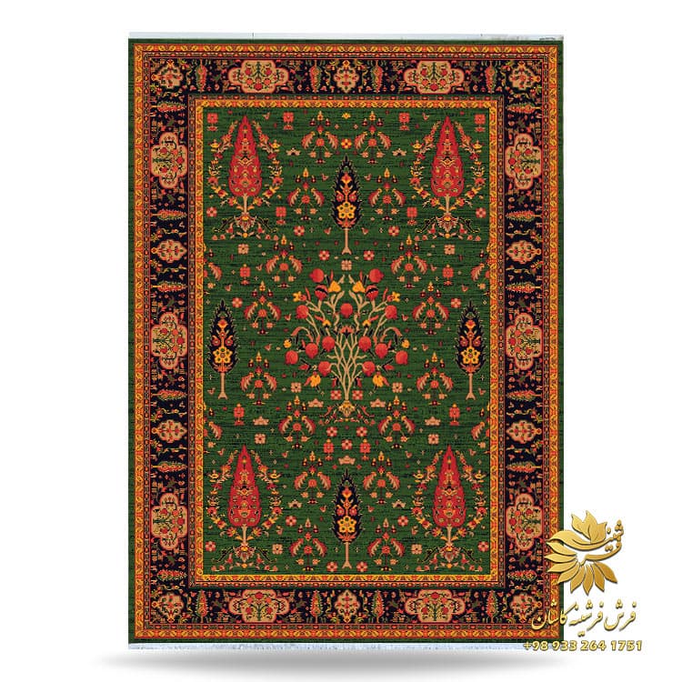 فرشینه سبز سنتی طرح افشان 38603 — تصویر ۲