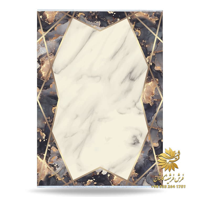 فرش مدرن طرح سنگی حاشیه دودی طلایی m476 — تصویر ۲