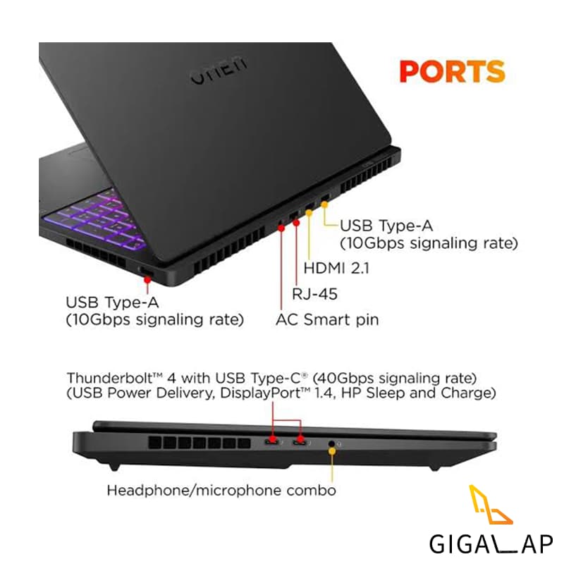 لپتاپ گیمینگ HP Omen MAX 16 |Ryzen AI9 375HX |24GB | 12GB RTX 5070Ti+NPU | 2K 240Hz — تصویر ۶