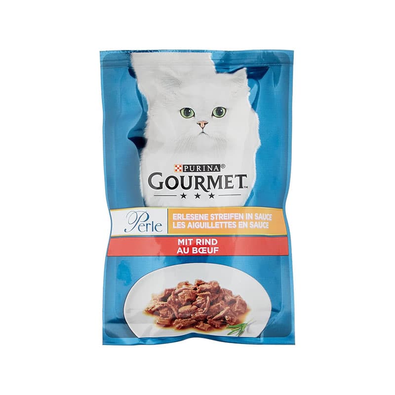 پوچ گربه گورمت با طعم گوشت گاو Gourmet Perle وزن 85 گرم