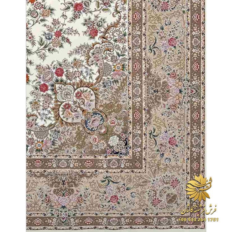 فرش کرم طوسی طرح برلیان 1200 شانه گل برجسته — تصویر ۳