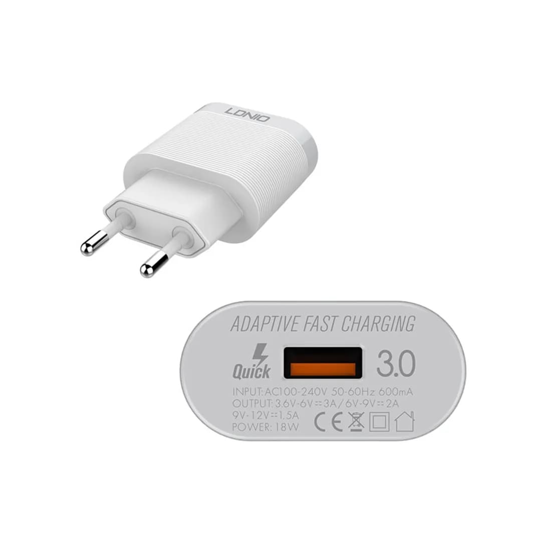 شارژر دیواری الدینیو مدل A303Q با کابل USB-C ظرفیت 18 وات — تصویر ۴