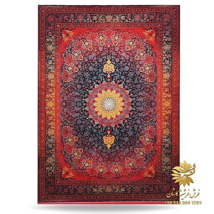 فرش لاکی سرمه ای 1200 شانه طلاکوب وینتیج مدل تابان