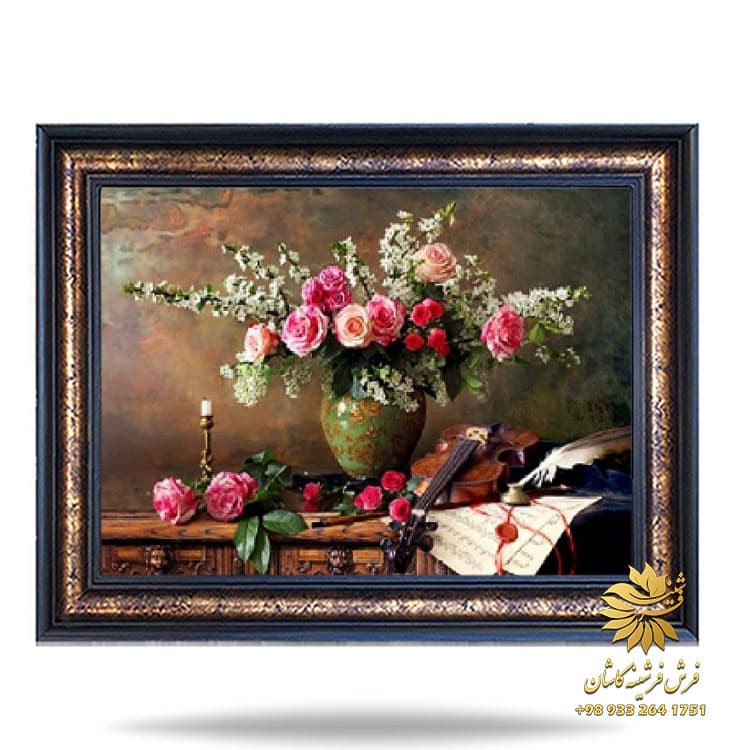 تابلو نقاشی گلدان با گل رز کد 5092