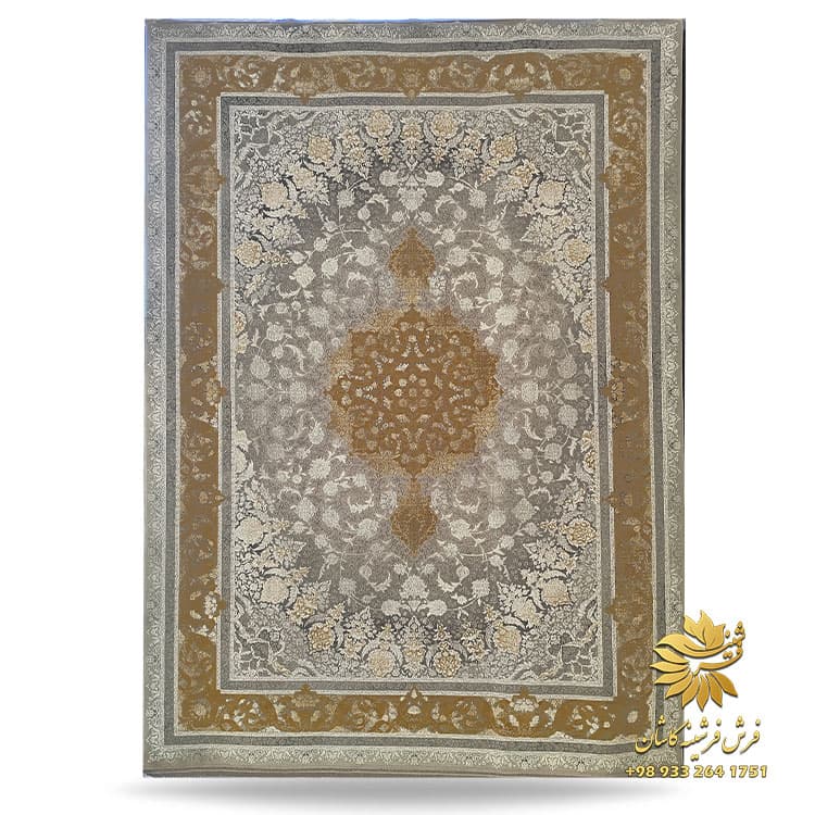 فرش طلاکوب طوسی طرح وینتیج 1200 شانه مدل مانیا