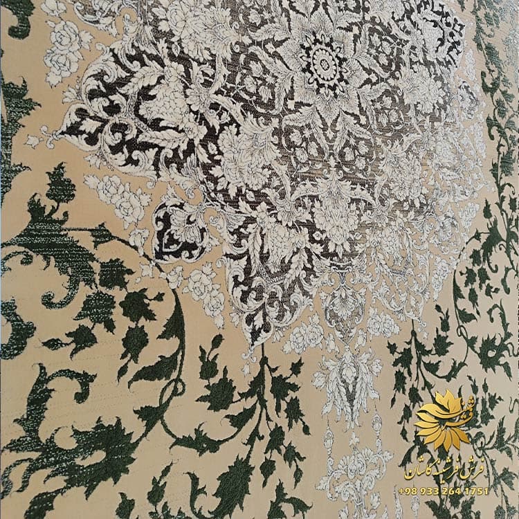 فرش سبز و کرم 1200 شانه وینتیج مدل آنتاریوم — تصویر ۳
