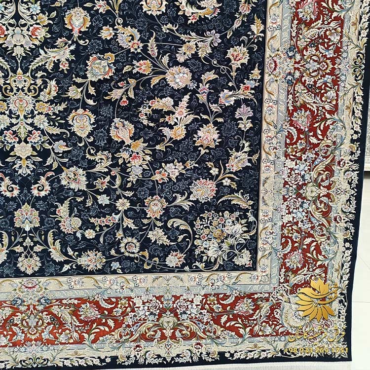 فرش 1500 شانه افشان سرمه ای آلیسا دستباف — تصویر ۴