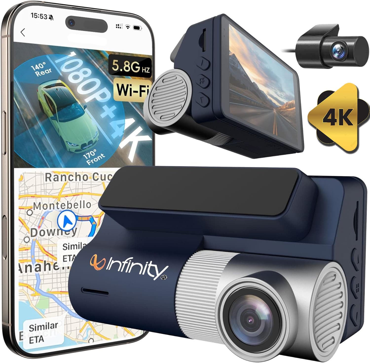 دوربین خودرو ۲ لنز ۴K وای‌فای‌دار اینفینیتی X900