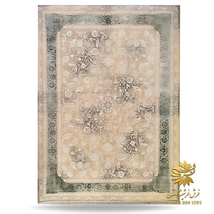 فرش وینتیج کرم سبز افشان مدیسا بژ 1200 شانه