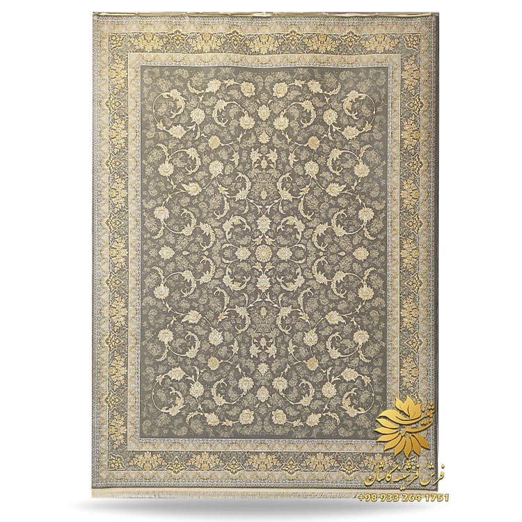فرش طلاکوب جدید 1200 شانه طرح افشان صدف نقره ای