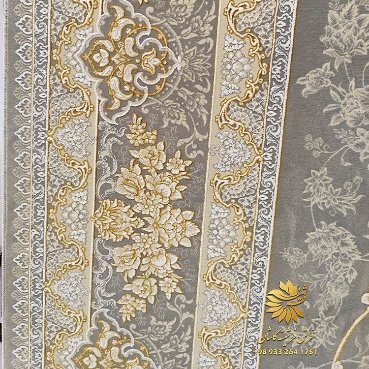 فرش طلاکوب جدید 1200 شانه طرح افشان صدف نقره ای — تصویر ۳
