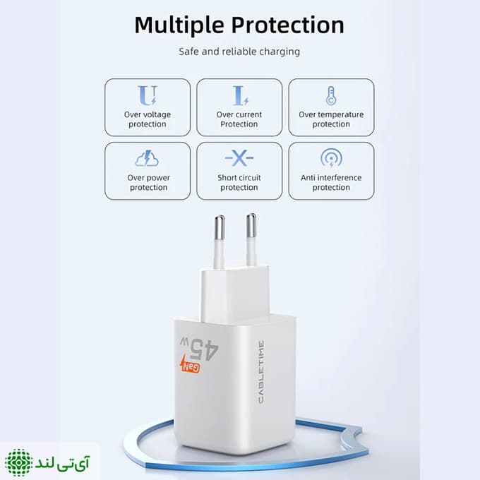 شارژر دیواری 45 وات کِیبِل تایم مدل Cabletime GA45W — تصویر ۳