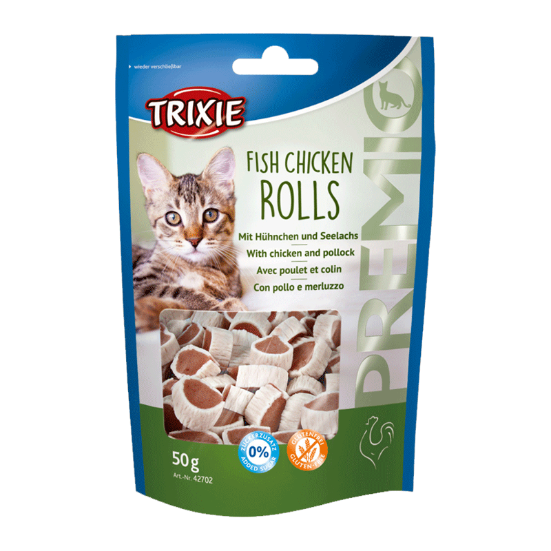 تشویقی گربه تریکسی با طعم مرغ و ماهی Trixie Fish Chicken Rolls وزن 50 گرم