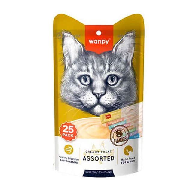 بستنی گربه ونپی با طعم‌های مختلف Wanpy Creamy Treat Assorted پک 25 عددی