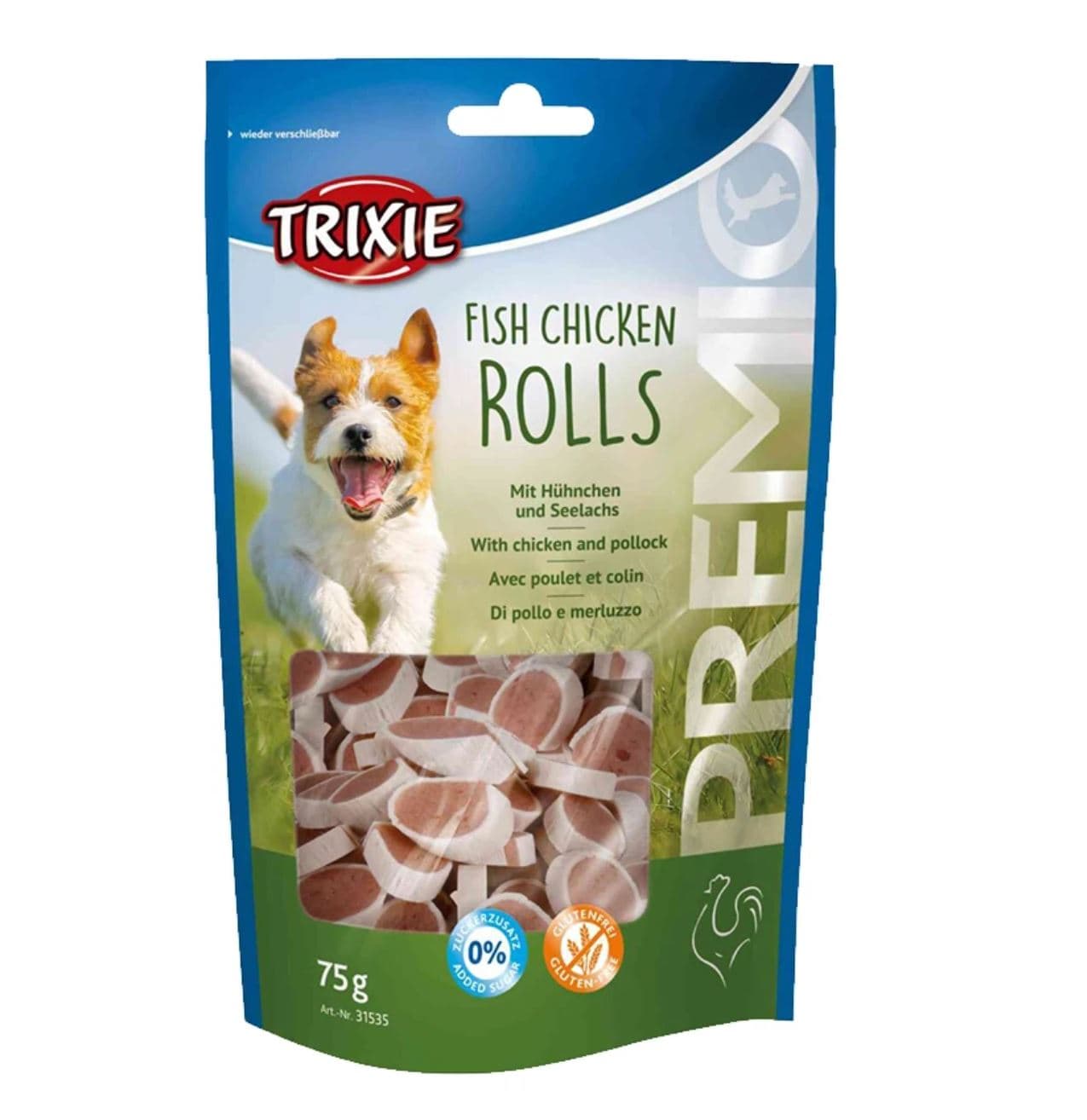 تشویقی سگ تریکسی مدل رول مرغ و ماهی Trixie Fish Chicken Rolls وزن 75 گرم