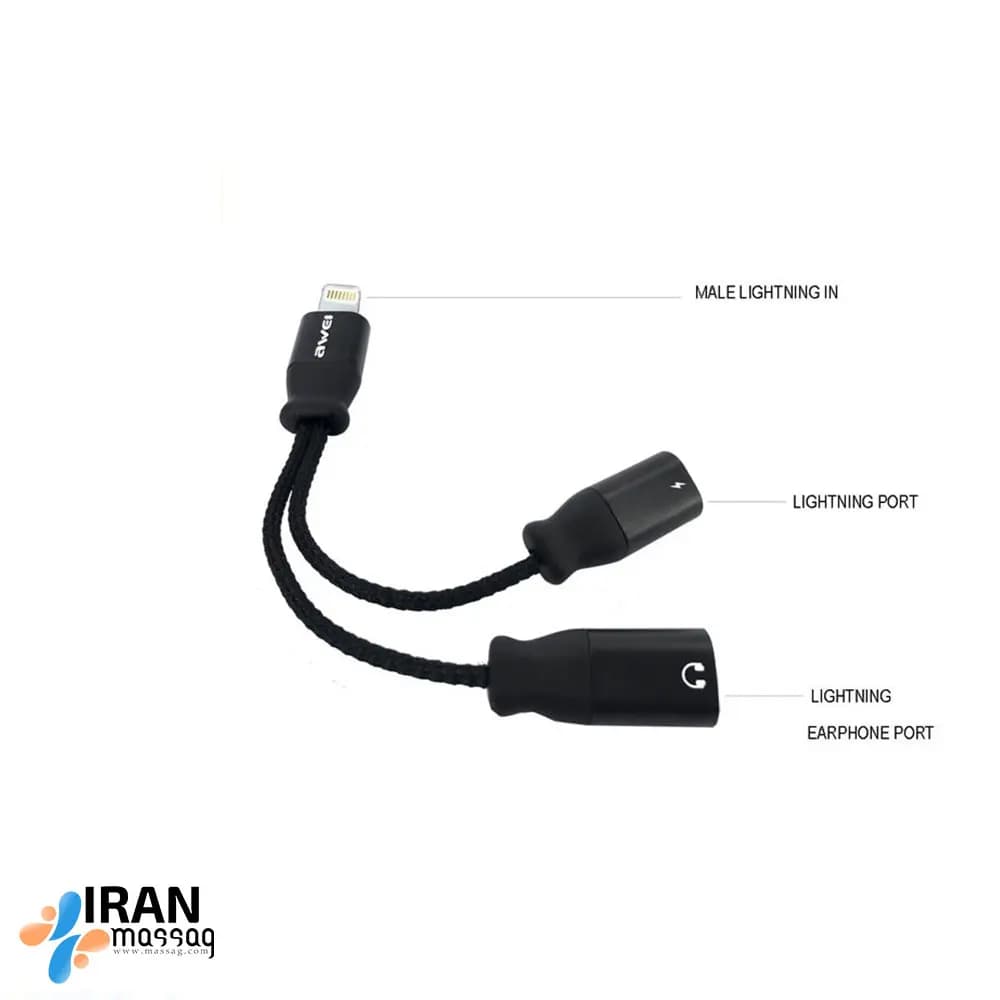 کابل تبدیل شارژر و هدفون Awei CL-72 | مناسب برای انواع آیفون — تصویر ۳