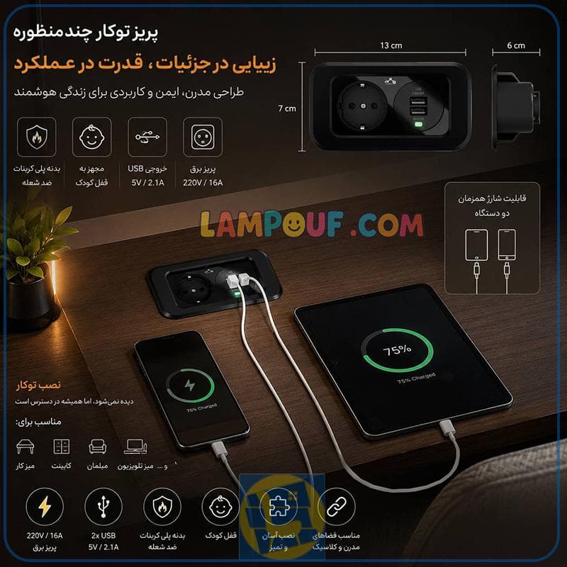 پریز برق و شارژر فکتور Twin+ کد LLF215