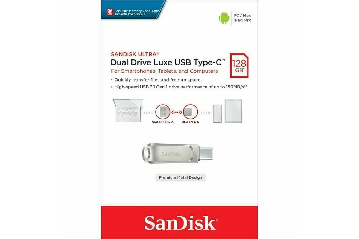 فلش مموری سندیسک مدل ULTRA DUAL DRIVE LUXE TYPE-C ظرفیت 128گیگابایت