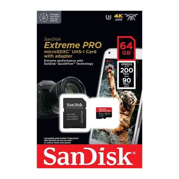 کارت حافظه میکرو اس دی 64 گیگابایت Sandisk Extreme Pro A2 U3 667X 200MB 4K