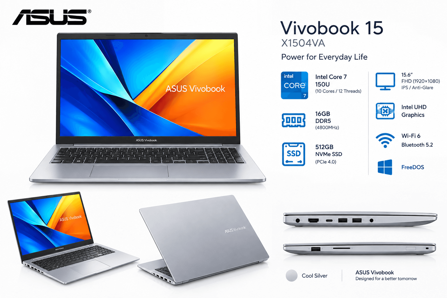 لپ تاپ ASUS Vivobook 15 X1504VA Core 7 150U — تصویر ۸