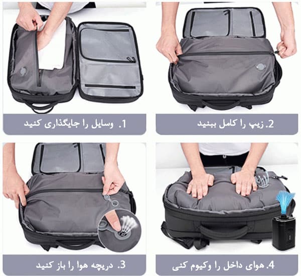 کیف و کوله پشتی مسافرتی اورجینال BANGE مدل 3028 همراه با پمپ وکیوم — تصویر ۸