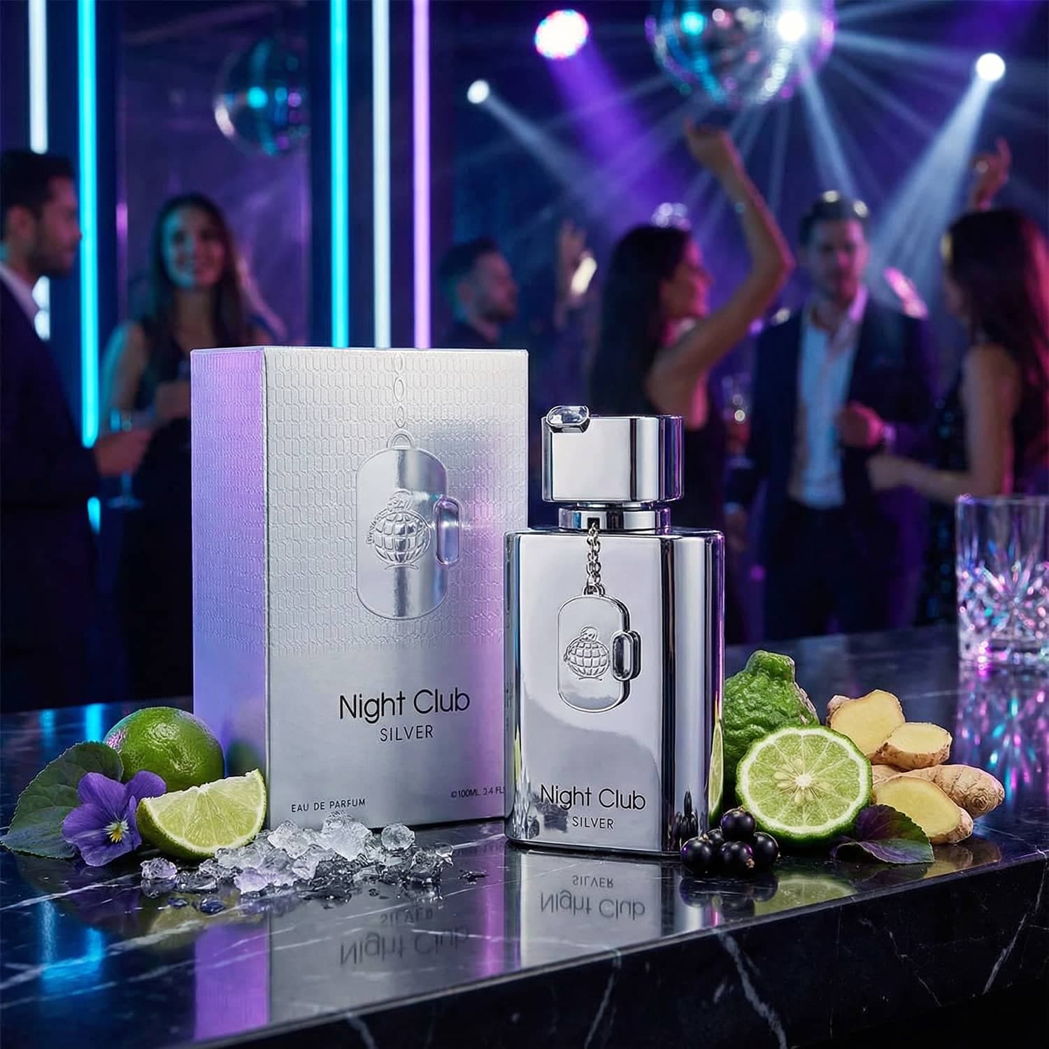 عطر ادکلن زنانه مردانه کرید سیلور مانتین واتر فراگرنس ورد مدل نایت کلاب سیلور رایحه ( fragrance world Night Club Silver ) حجم 100 میل — تصویر ۲