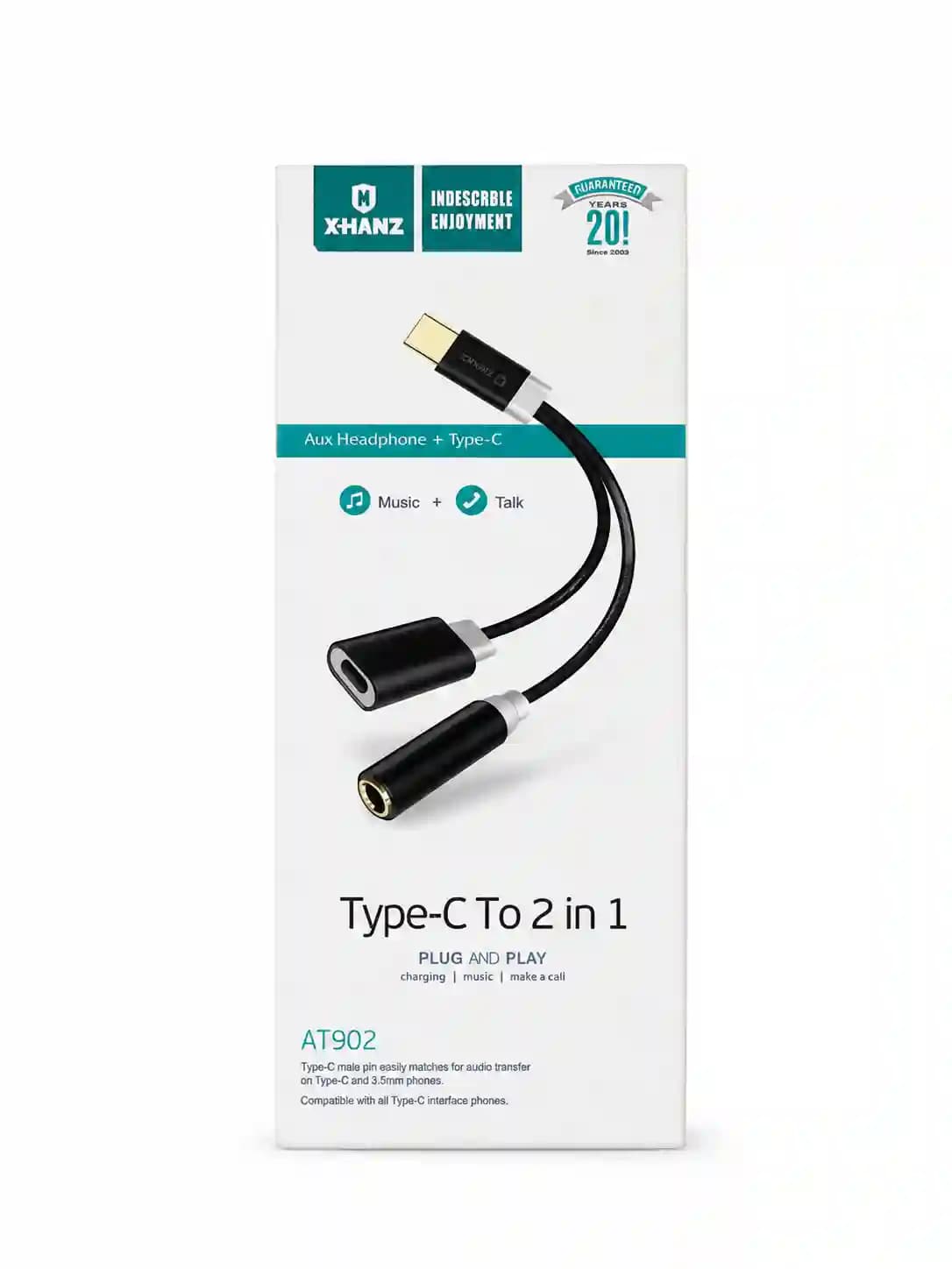 تبدیل تایپ سی به رابط هندزفری و شارژر تایپ سی x-hanz مدل At-902