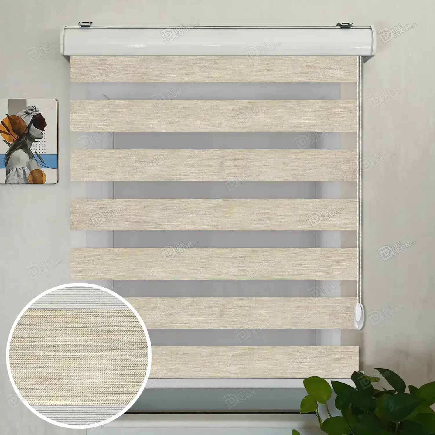 پرده زبرا ساده طرح چوب کرم کد TB1453