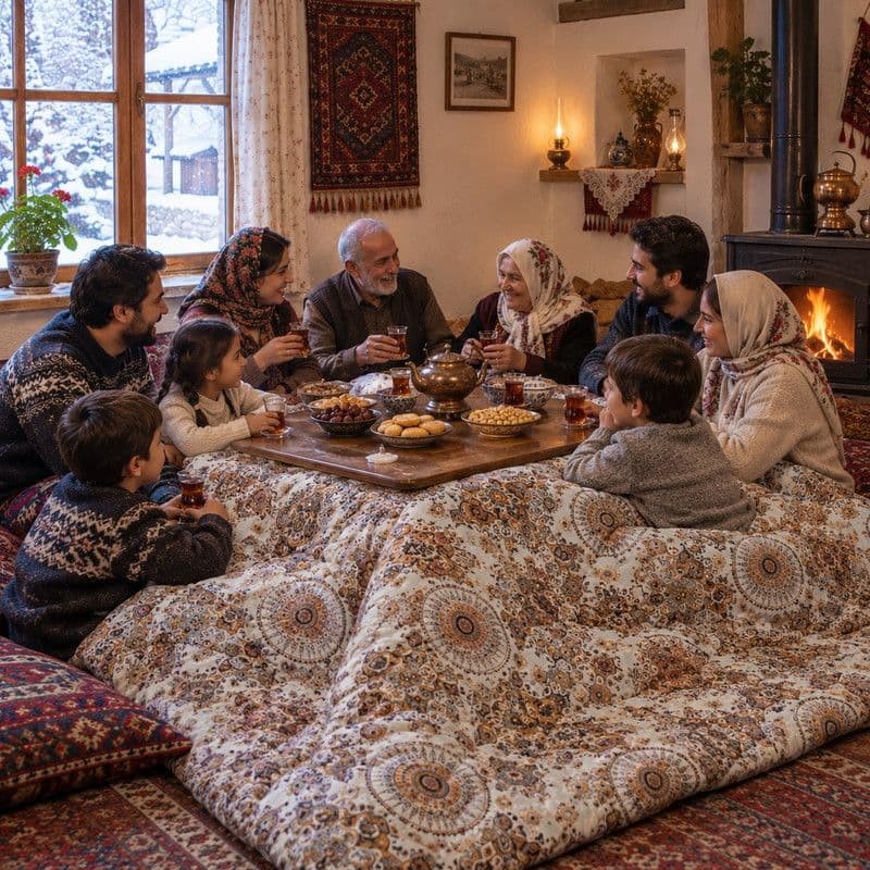 لحاف کرسی اسپی توره مدل دورهمی کد ET – 456 سایز 350*350 سانتی متر — تصویر ۳