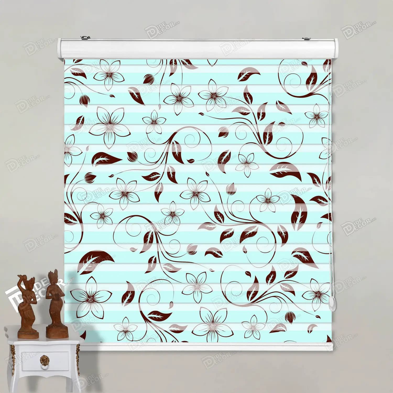 پرده زبرا تصویری طرح گل قهوه‌ای آبی کد pt077