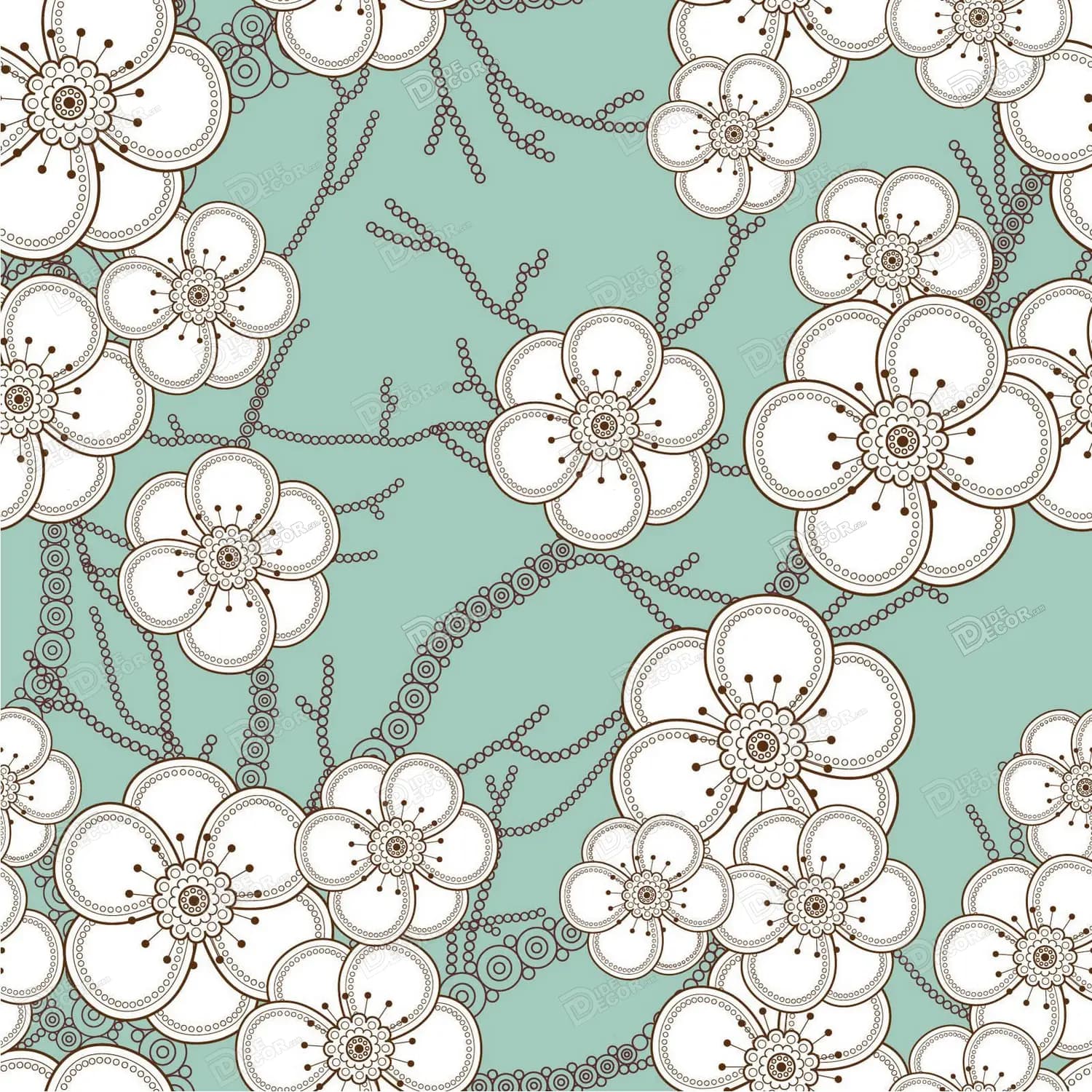 پرده زبرا تصویری طرح گل‌های سفید آبی کد pt082 — تصویر ۳