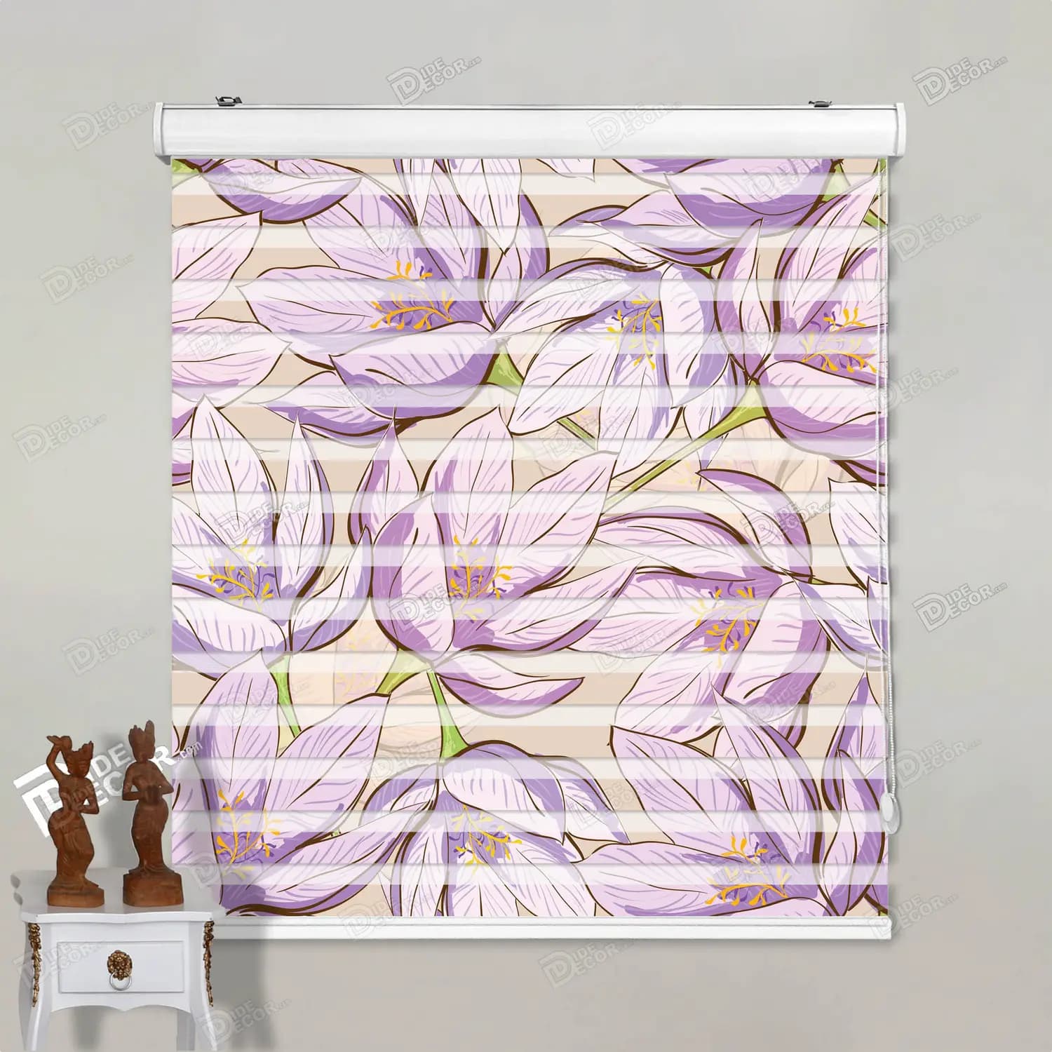پرده زبرا تصویری طرح گل بنفش کد pt045