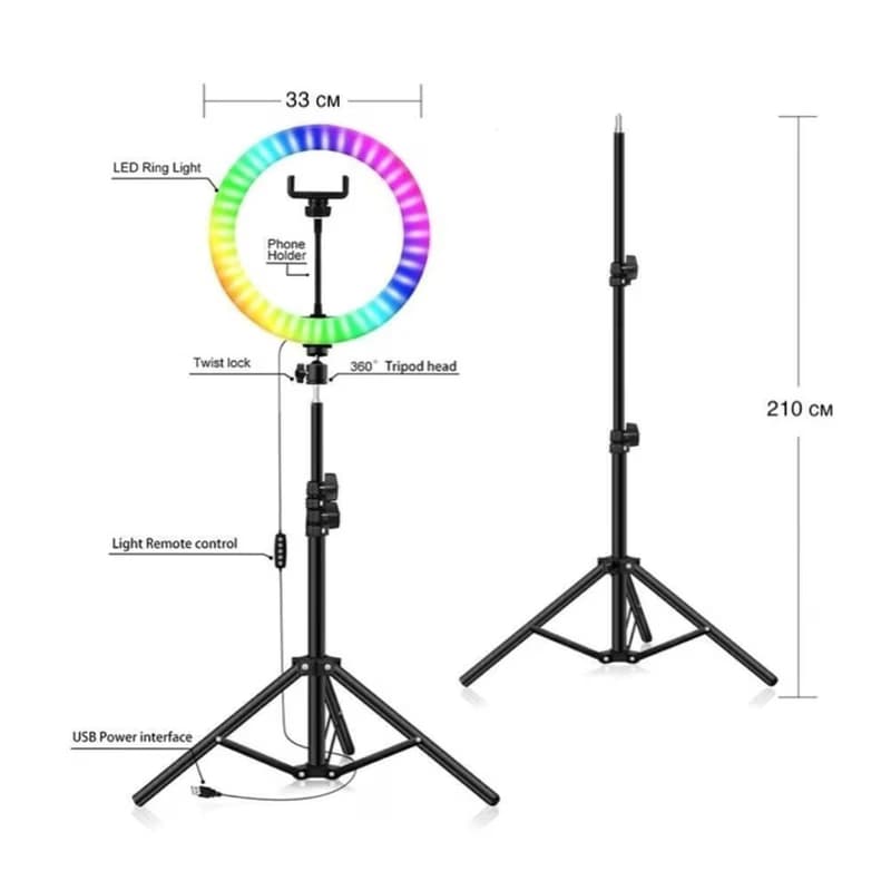 رینگ لایت فول کالر مدل MJ33-RGB همراه با پایه — تصویر ۲