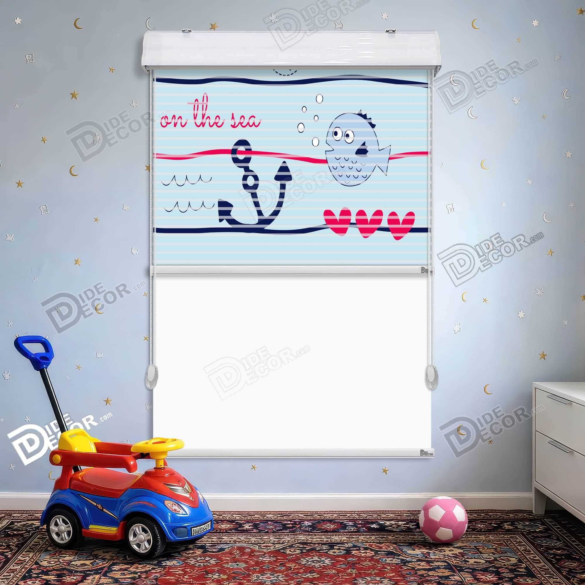 پرده زبرا دومکانیزم طرح کودک سگ در قایق کد KD-107 — تصویر ۲