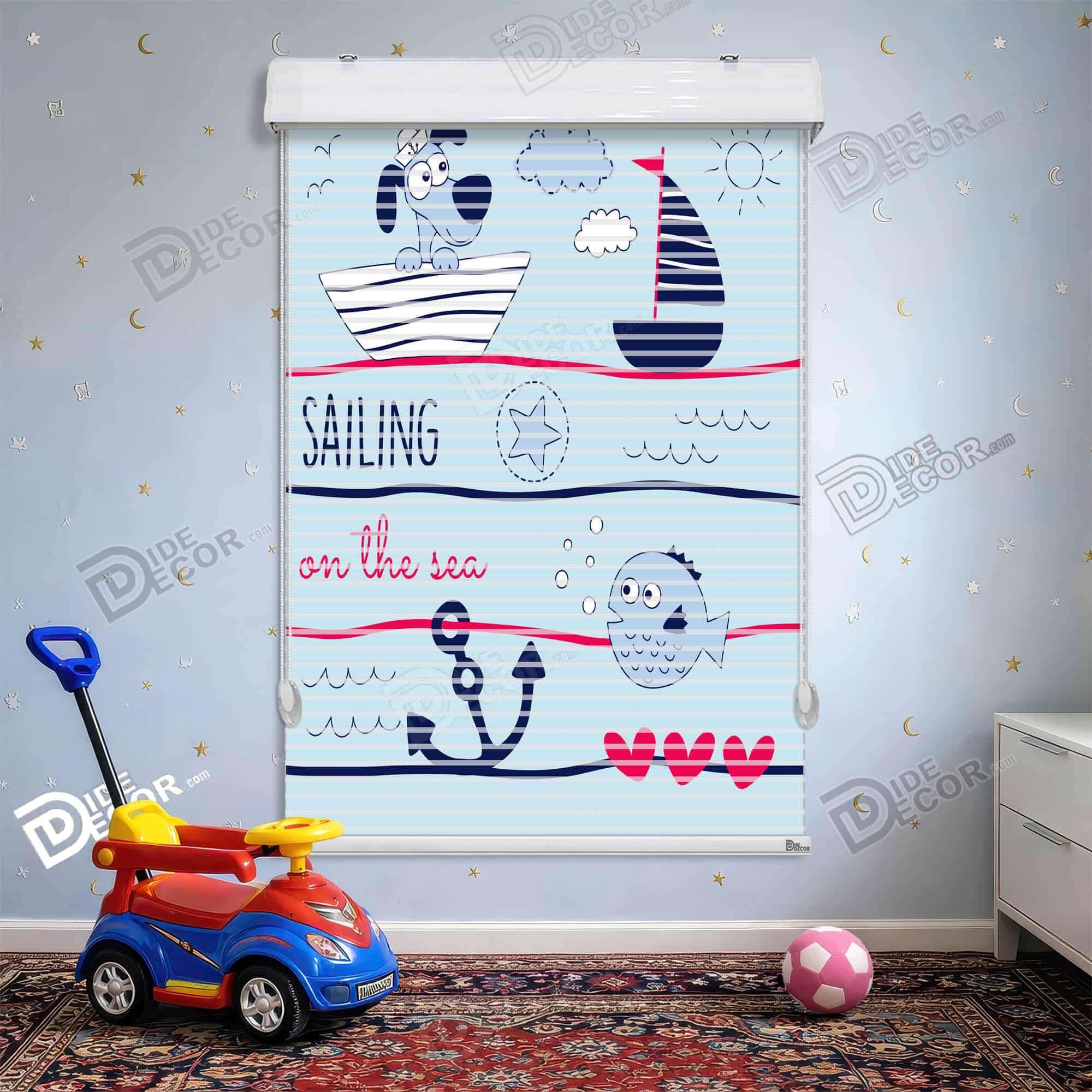 پرده زبرا دومکانیزم طرح کودک سگ در قایق کد KD-107