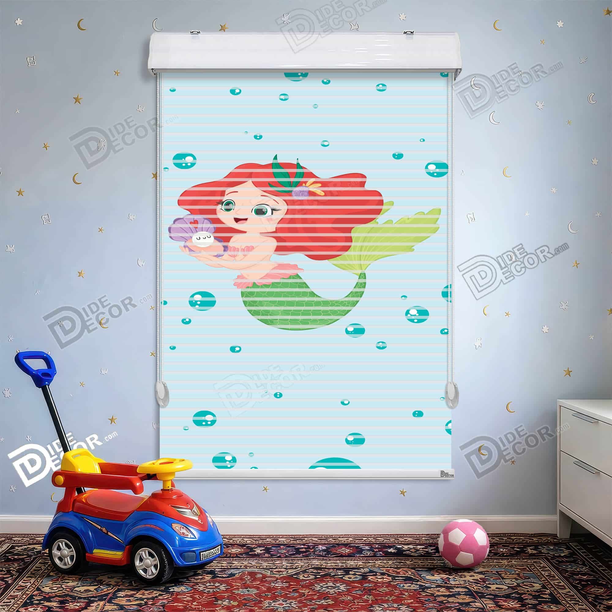 پرده زبرا دومکانیزم کودک پری دریایی آبی کد KD-49
