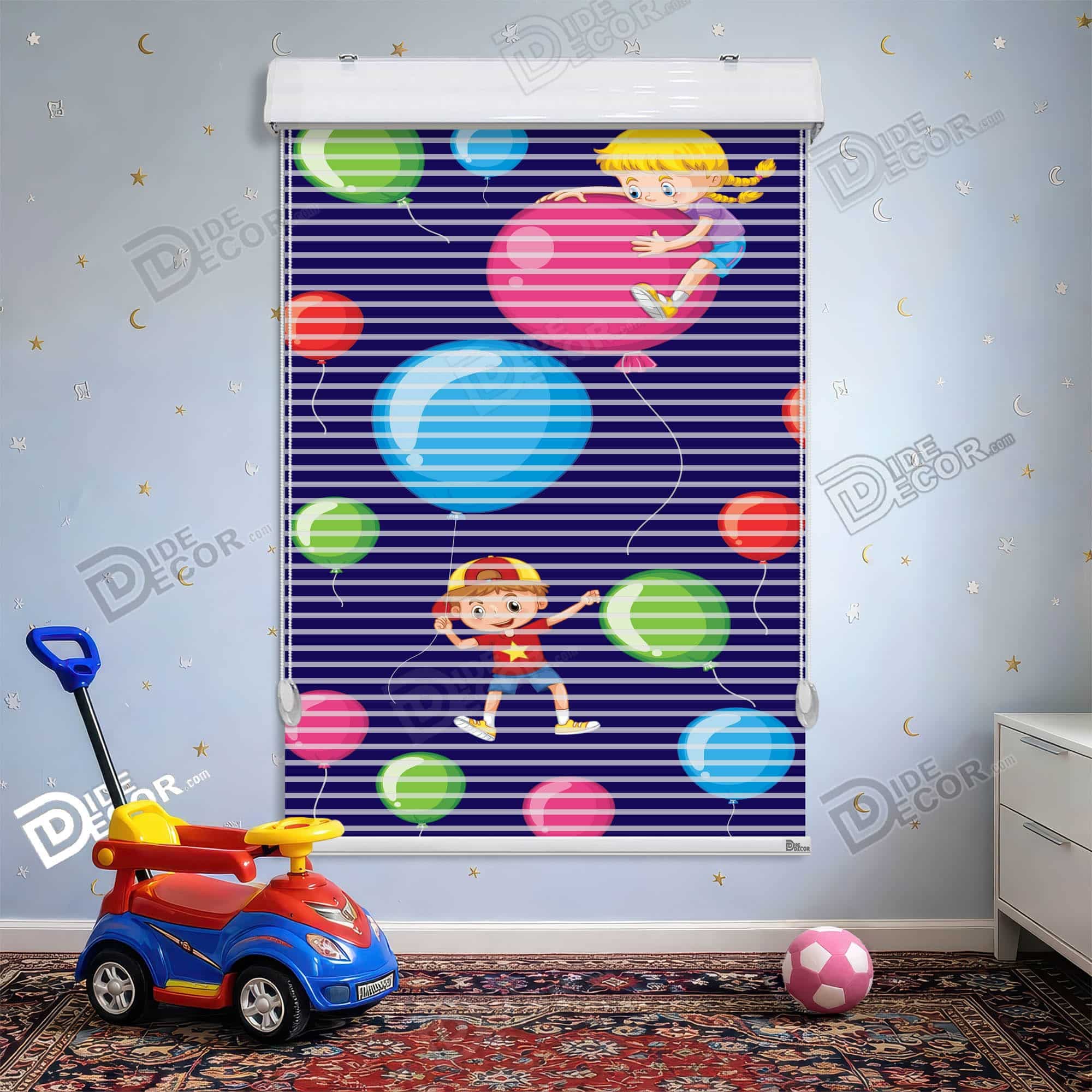 پرده زبرا دومکانیزم طرح کودک پسرک کارتونی بادکنکی کد KD-44