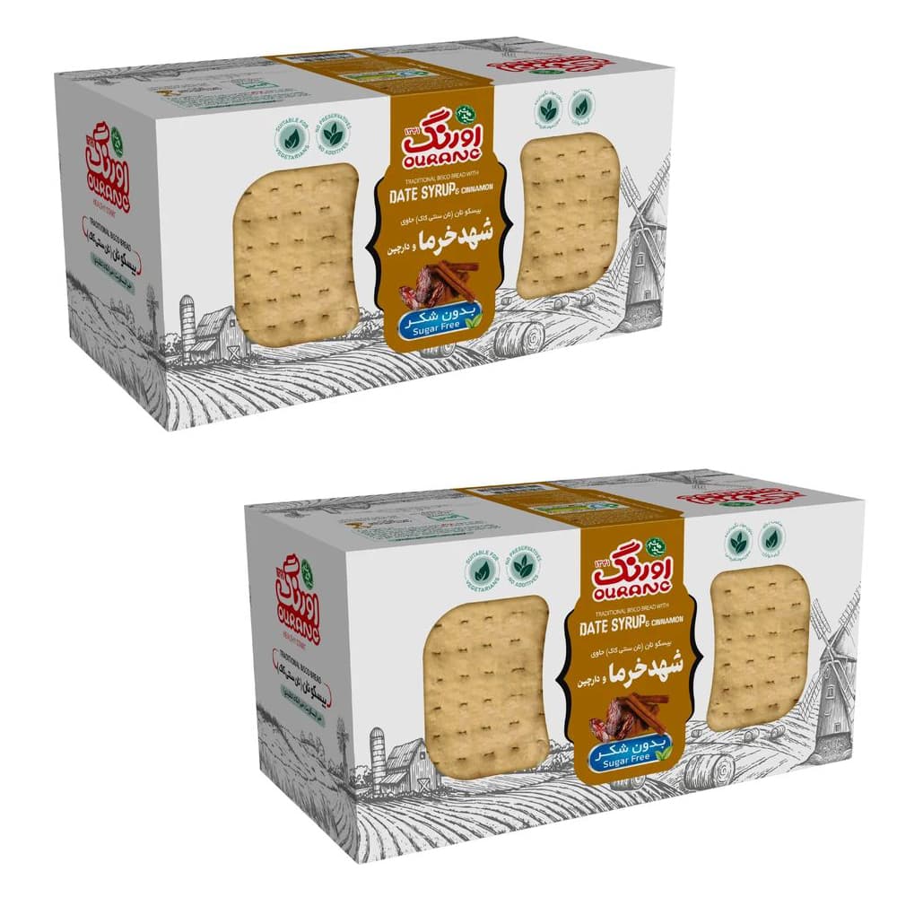 بیسکویت رژیمی بدون شکر با دانه خرما ودارچین اورنگ – 380 گرم بسته 2 عددی