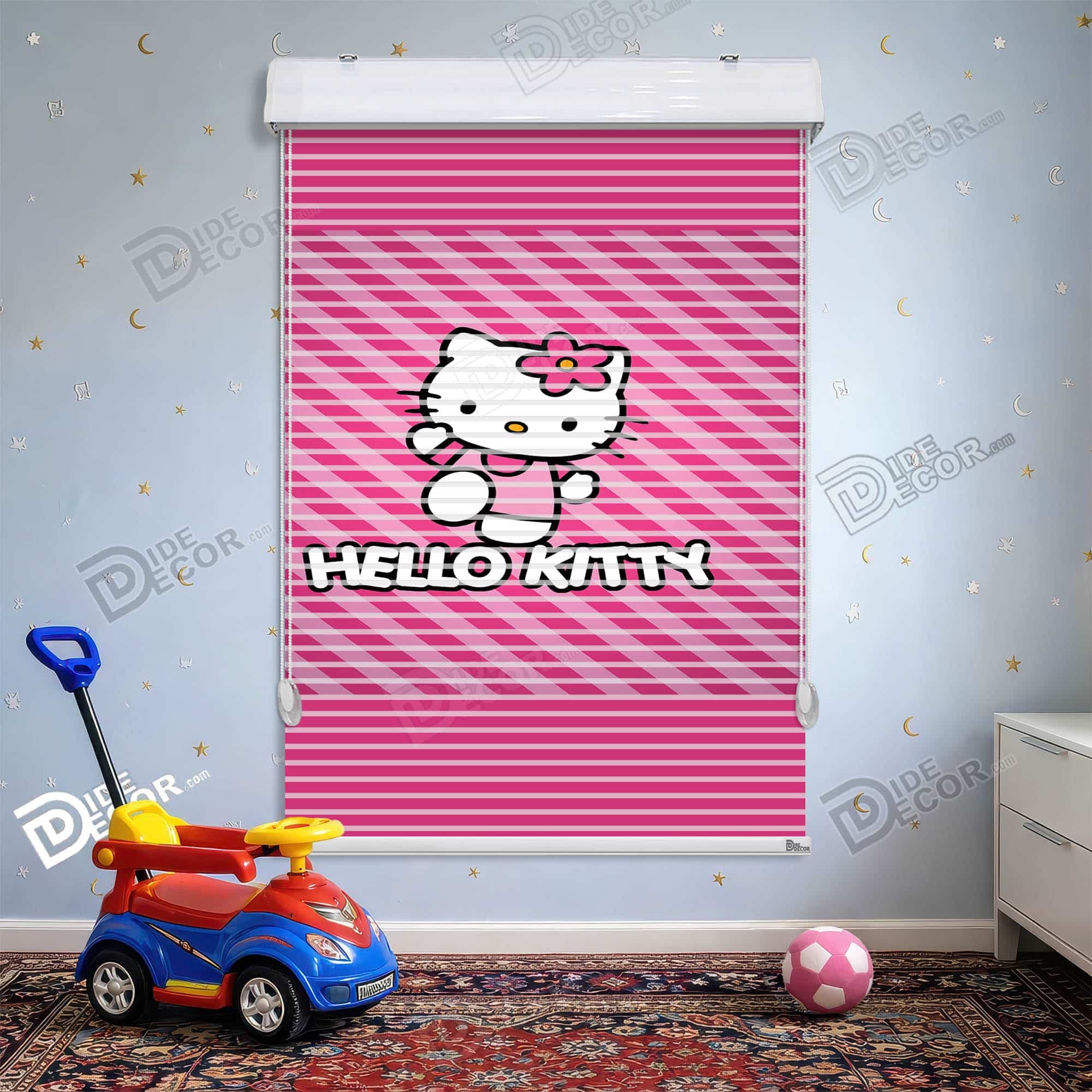 پرده زبرا دومکانیزم طرح کودک هلو کیتی صورتی ستاره کد KD-35
