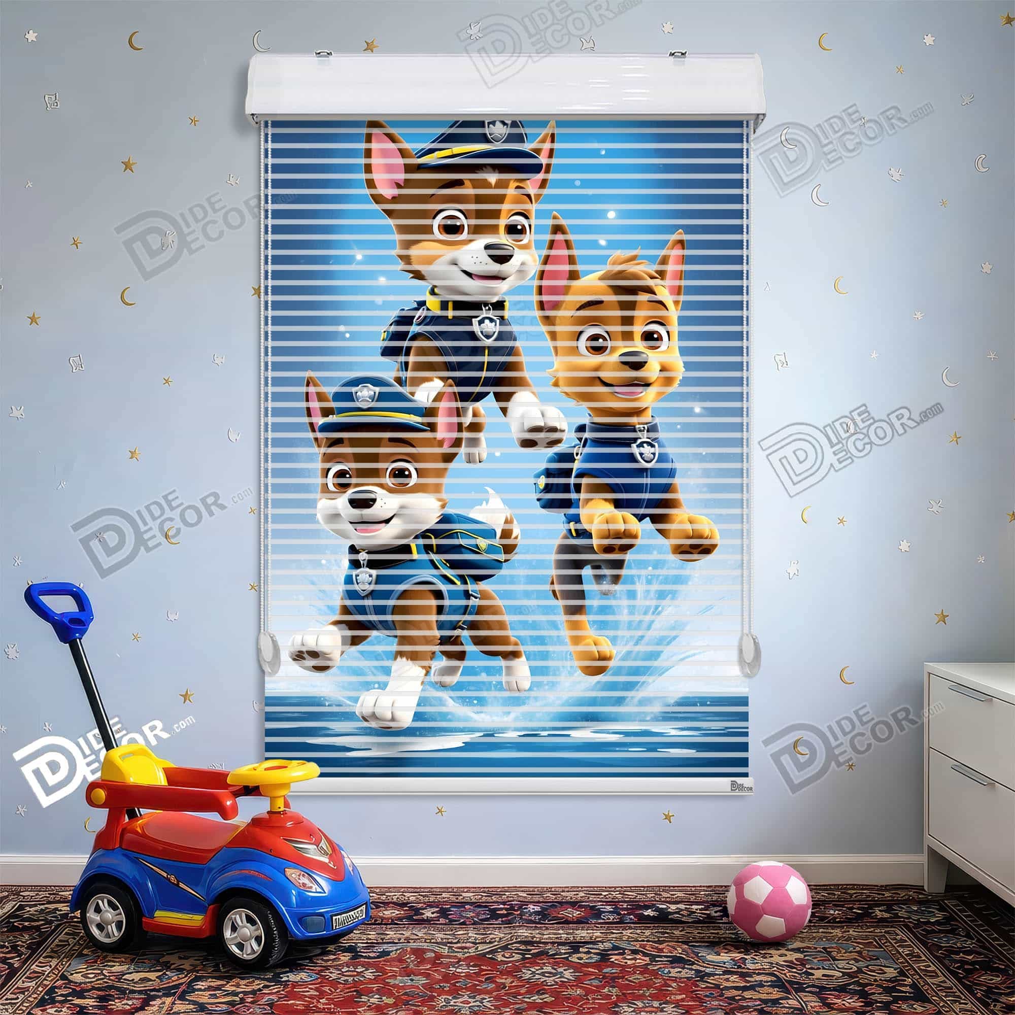 پرده زبرا دومکانیزم طرح کودک پاپاترول آبی کد KD-20