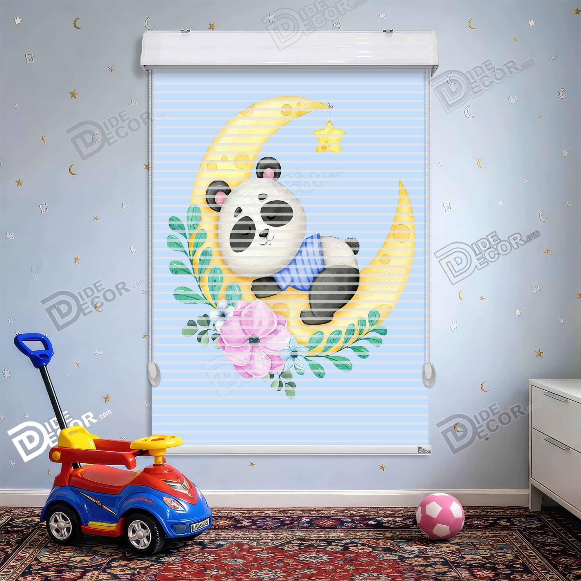 پرده زبرا دومکانیزم طرح کودک پاندا ماه گل کد KD-119