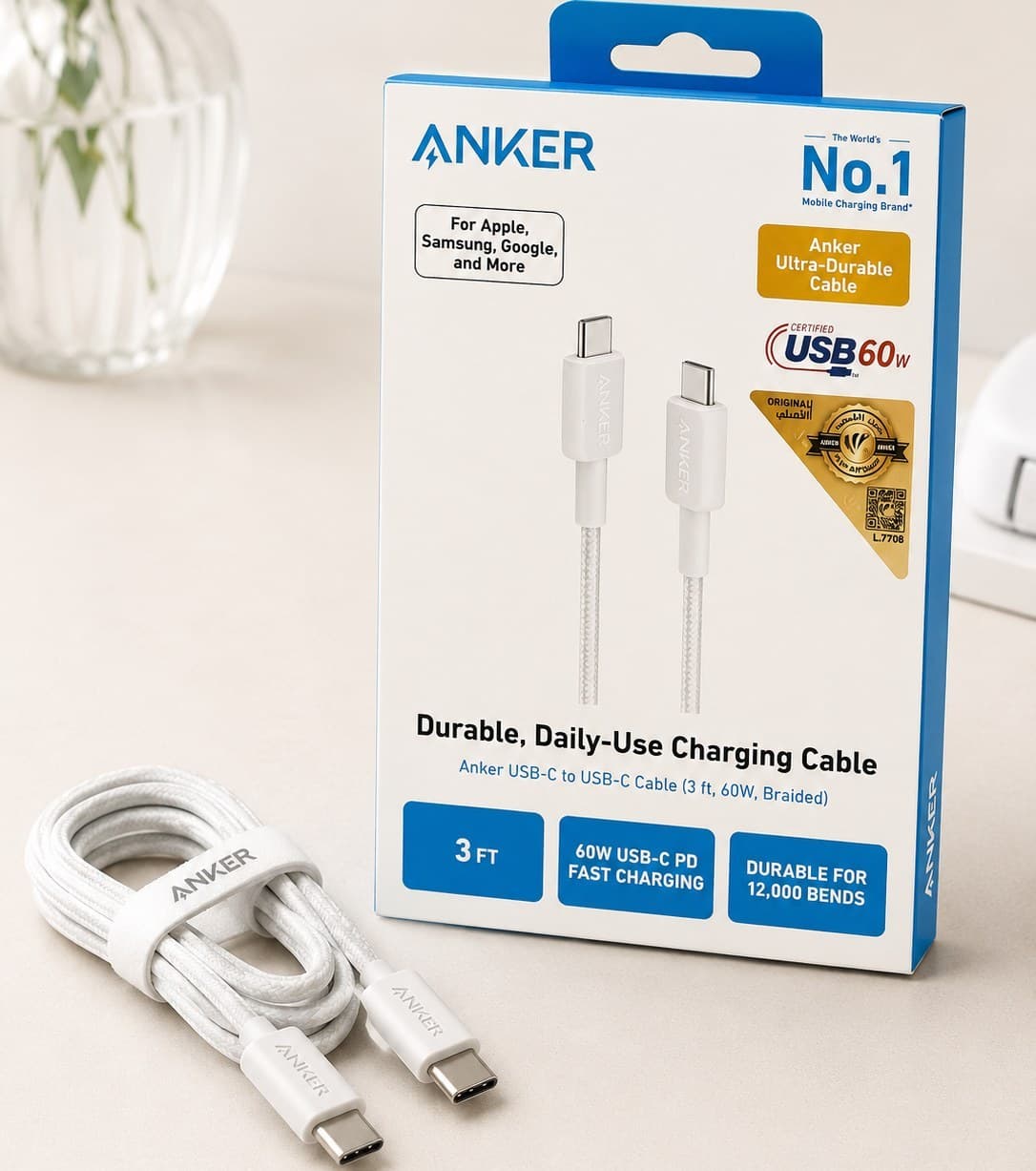 کابل USB-C به USB-C انکر 60 وات — تصویر ۲