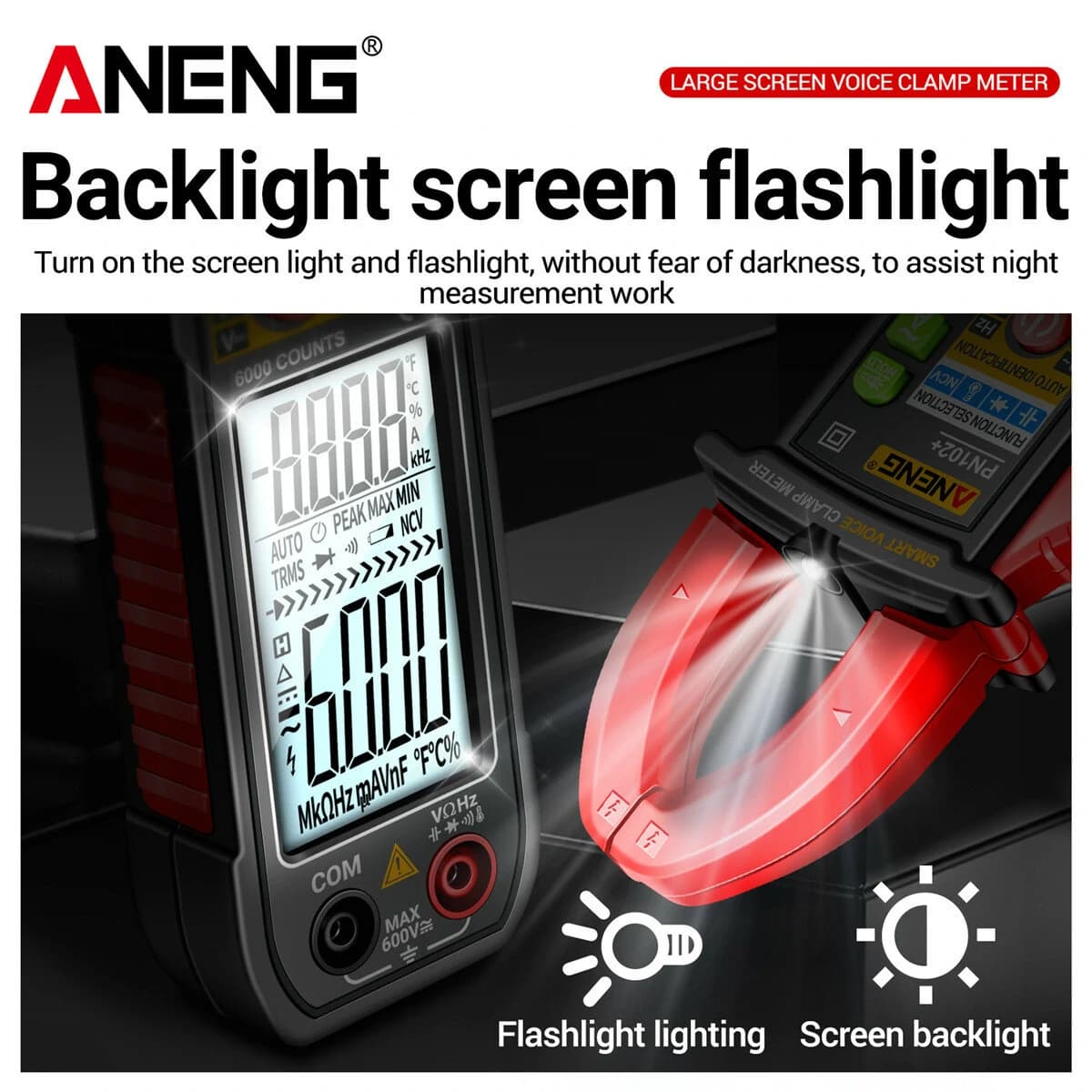 کلمپ آمپرمتر ANENG PN102+ | مولتیمتر کلمپی هوشمند با راهنمای صوتی — تصویر ۵