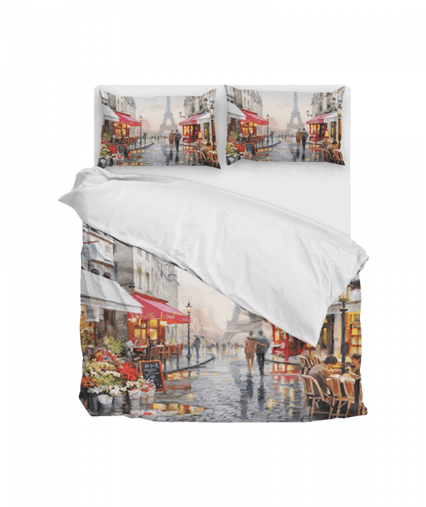 ست لحاف تک نفره ۴ تکه سه بعدی king size-طرح love in paris — تصویر ۳