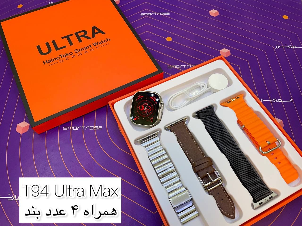 ساعت طرح اپل واچ اولترا مدل T94 ULTRA MAX اصلی و با گارانتی همراه 4 بند با گارانتی — تصویر ۳