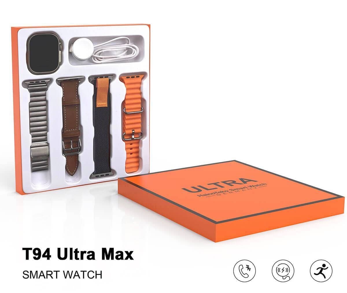 ساعت طرح اپل واچ اولترا مدل T94 ULTRA MAX اصلی و با گارانتی همراه 4 بند با گارانتی