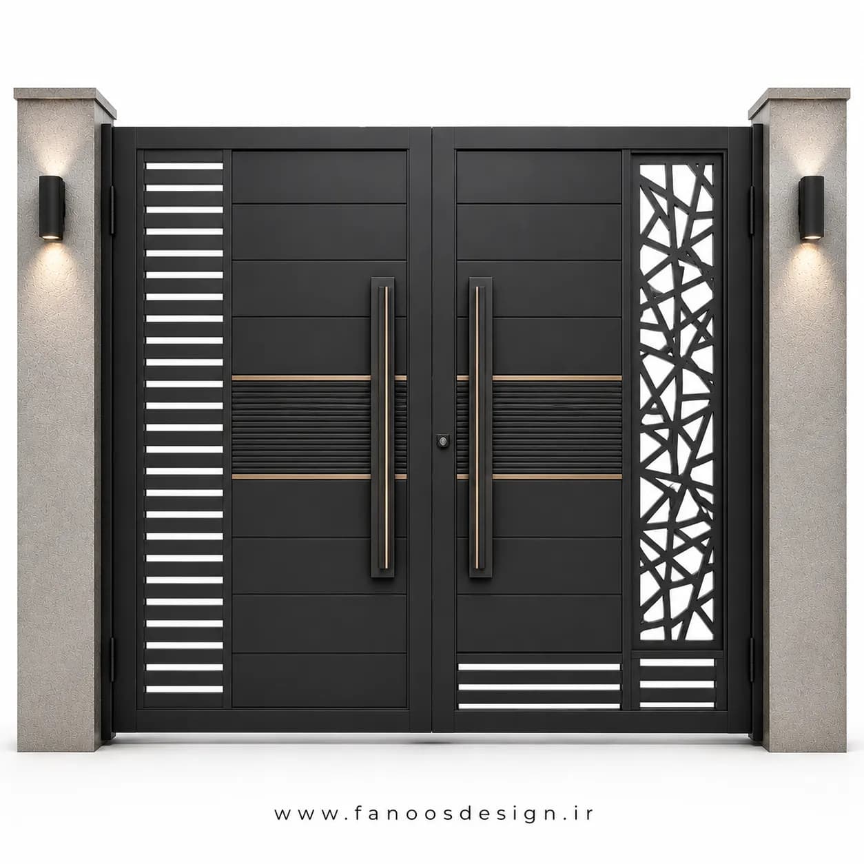 درب حیاطی فلزی مدرن طراحی CNC سایز 220*300 با رنگ مشکی – کد 30530