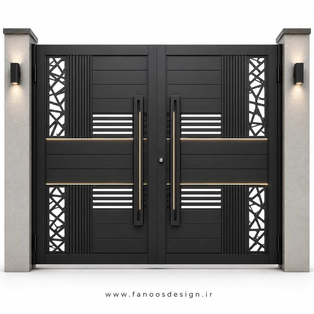 درب حیاطی فلزی ترکیبی مدرن لیزری و ساده سایز 220*300 با رنگ مشکی – کد 30529